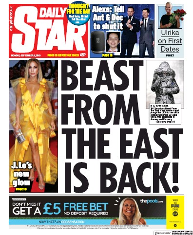Daily Star Newspaper Front Page (UK) for 9 September 2019