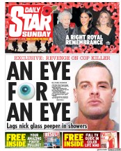 Daily Star Sunday (UK) Newspaper Front Page for 11 November 2018