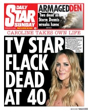 Daily Star Sunday (UK) Newspaper Front Page for 16 February 2020