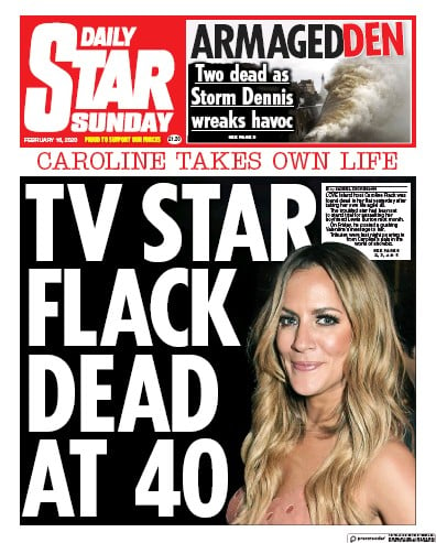 Daily Star Sunday Newspaper Front Page (UK) for 16 February 2020