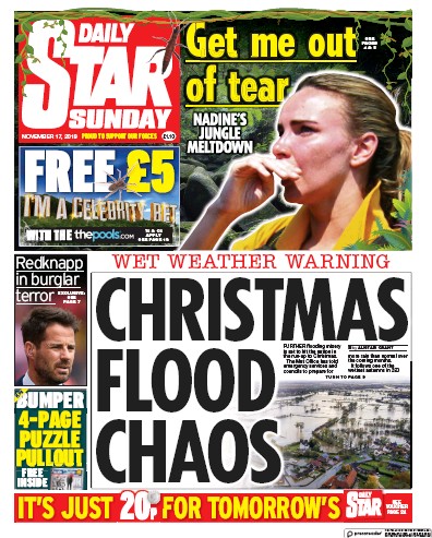 Daily Star Sunday Newspaper Front Page (UK) for 17 November 2019