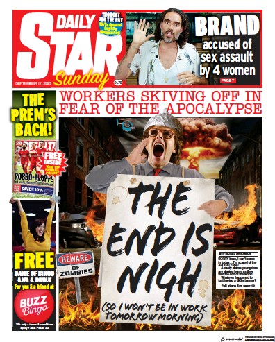 Daily Star Sunday Newspaper Front Page (UK) for 17 September 2023