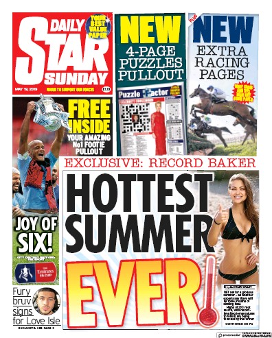 Daily Star Sunday Newspaper Front Page (UK) for 19 May 2019