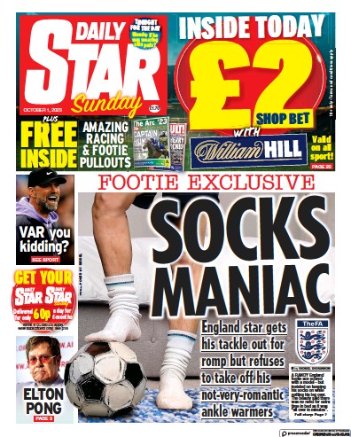 Daily Star Sunday Newspaper Front Page (UK) for 1 October 2023