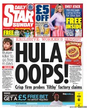 Daily Star Sunday (UK) Newspaper Front Page for 1 September 2019