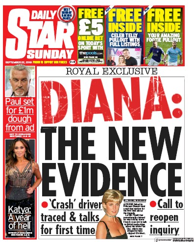 Daily Star Sunday Newspaper Front Page (UK) for 22 September 2019