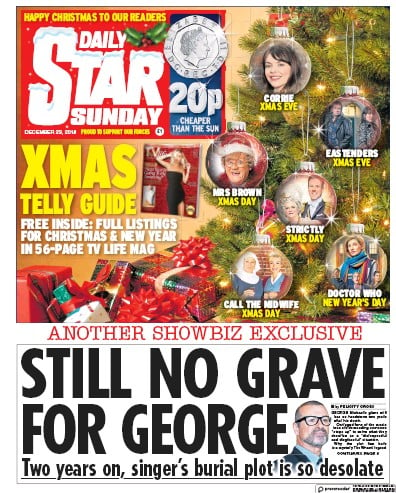 Daily Star Sunday Newspaper Front Page (UK) for 23 December 2018