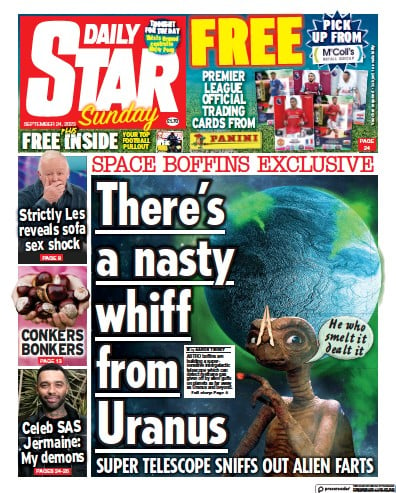 Daily Star Sunday Newspaper Front Page (UK) for 24 September 2023