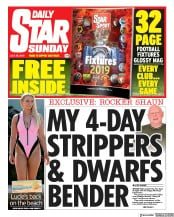 Daily Star Sunday (UK) Newspaper Front Page for 28 July 2019