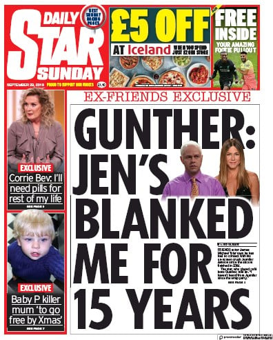 Daily Star Sunday Newspaper Front Page (UK) for 29 September 2019