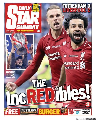 Daily Star Sunday Newspaper Front Page (UK) for 2 June 2019