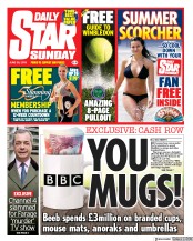Daily Star Sunday (UK) Newspaper Front Page for 30 June 2019