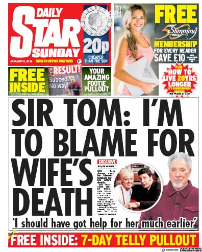 Daily Star Sunday Newspaper Front Page (UK) for 6 January 2019