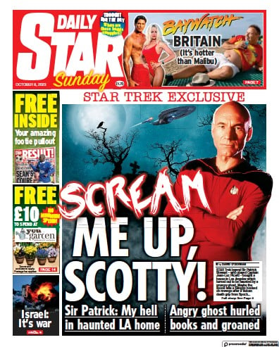 Daily Star Sunday Newspaper Front Page (UK) for 8 October 2023