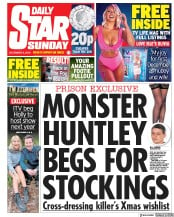Daily Star Sunday (UK) Newspaper Front Page for 9 December 2018