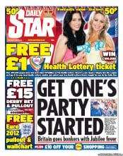 Daily Star Sunday Newspaper Front Page (UK) for 2 June 2012