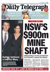 Daily Telegraph (Australia) Newspaper Front Page for 22 November 2011