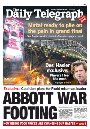 Daily Telegraph (Australia) Newspaper Front Page for 26 September 2011