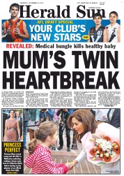 Herald Sun (Australia) Newspaper Front Page for 24 November 2011