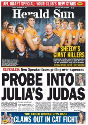 Herald Sun (Australia) Newspaper Front Page for 25 November 2011