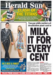 Herald Sun (Australia) Newspaper Front Page for 26 September 2011