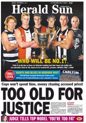 Herald Sun (Australia) Newspaper Front Page for 5 September 2011