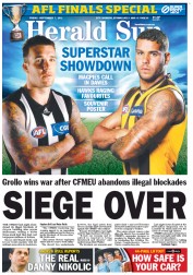 Herald Sun (Australia) Newspaper Front Page for 7 September 2012