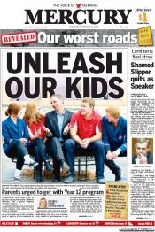 Hobart Mercury (Australia) Newspaper Front Page for 10 October 2012
