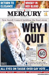 Hobart Mercury (Australia) Newspaper Front Page for 21 September 2012