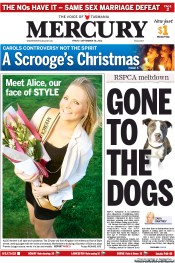Hobart Mercury (Australia) Newspaper Front Page for 28 September 2012