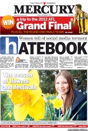 Hobart Mercury (Australia) Newspaper Front Page for 7 September 2012