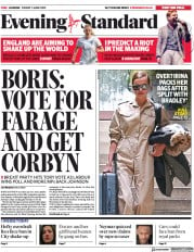 London Evening Standard (UK) Newspaper Front Page for 10 June 2019