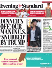 London Evening Standard (UK) Newspaper Front Page for 10 July 2019