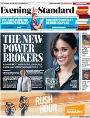 London Evening Standard (UK) Newspaper Front Page for 11 October 2018