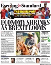 London Evening Standard (UK) Newspaper Front Page for 12 August 2019