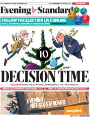 London Evening Standard (UK) Newspaper Front Page for 13 December 2019