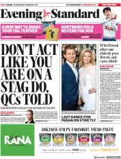 London Evening Standard (UK) Newspaper Front Page for 14 February 2019
