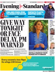 London Evening Standard (UK) Newspaper Front Page for 16 October 2019