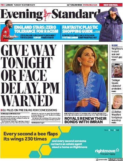 London Evening Standard Newspaper Front Page (UK) for 16 October 2019