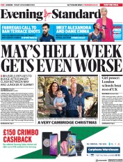 London Evening Standard (UK) Newspaper Front Page for 17 December 2018