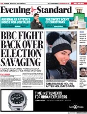 London Evening Standard (UK) Newspaper Front Page for 17 December 2019