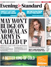 London Evening Standard (UK) Newspaper Front Page for 18 January 2019