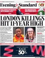 London Evening Standard (UK) Newspaper Front Page for 19 December 2019