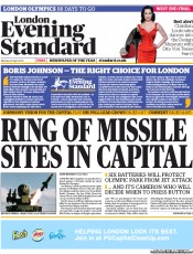 London Evening Standard Newspaper Front Page (UK) for 1 May 2012
