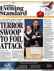 London Evening Standard (UK) Newspaper Front Page for 20 December 2010