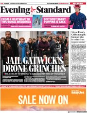 London Evening Standard (UK) Newspaper Front Page for 21 December 2018