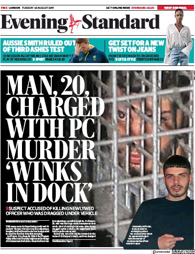 London Evening Standard Newspaper Front Page (UK) for 21 August 2019
