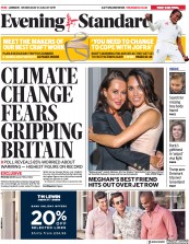 London Evening Standard (UK) Newspaper Front Page for 22 August 2019