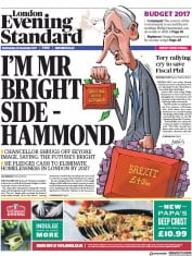 London Evening Standard (UK) Newspaper Front Page for 23 November 2017