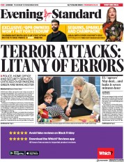 London Evening Standard (UK) Newspaper Front Page for 23 November 2018
